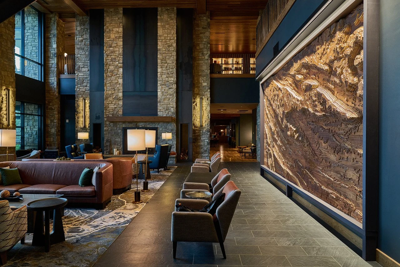Cloudland wall map installation showing physical brand design in a hospitality space